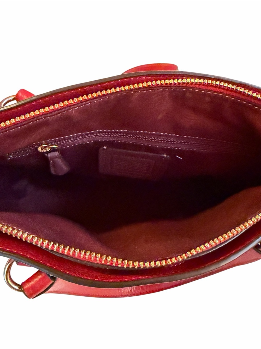Coach Red Pebbled Leather Satchel Crossbody Bag Gold Tone Hardware - Picture 9 of 9